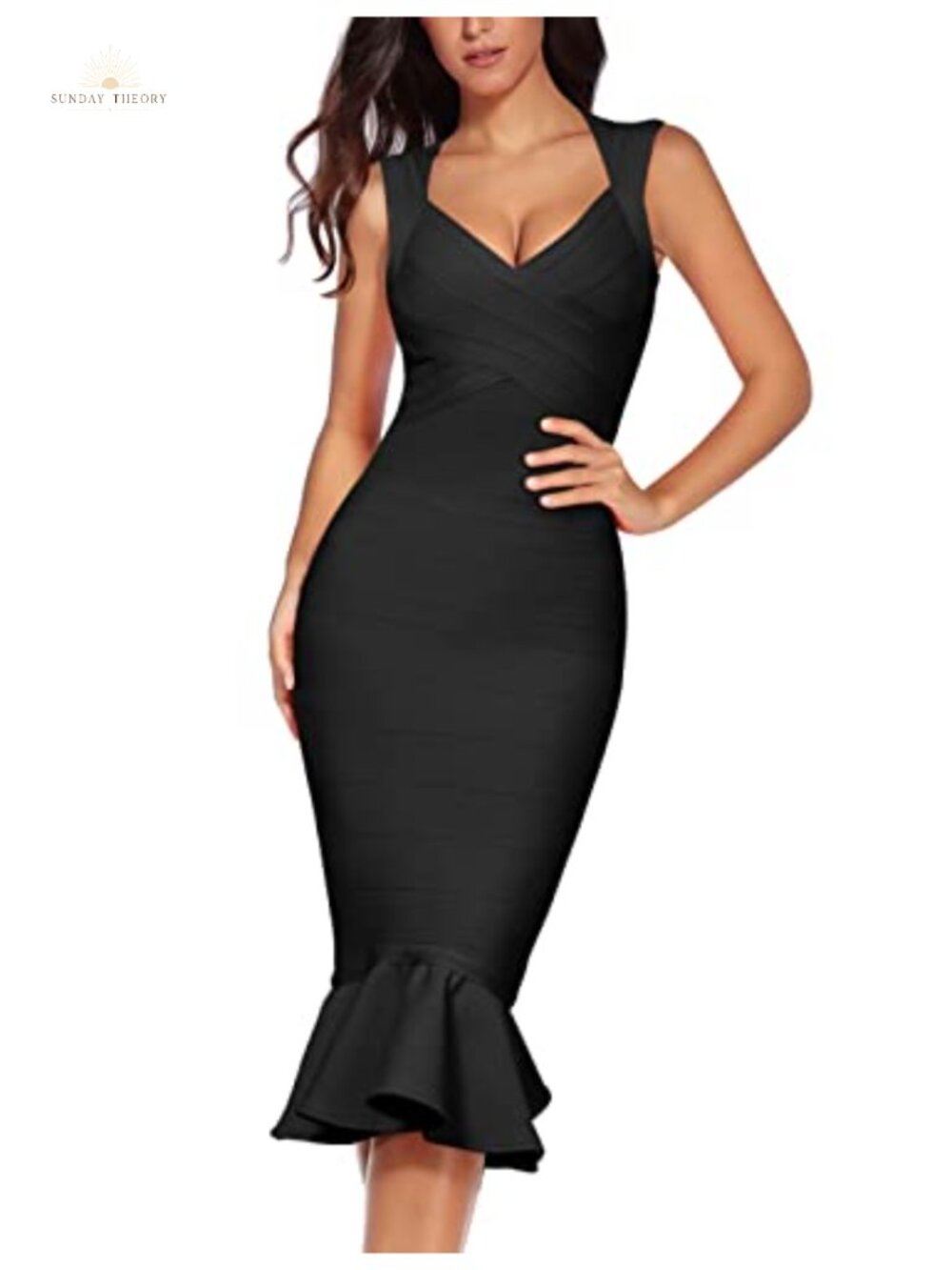 Sleeveless V-Neck Fishtail Midi Bandage Dress Bodycon Club Party